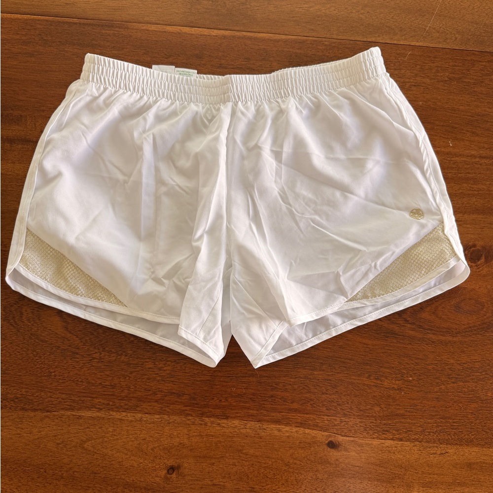 Lilly Pulitzer White Mesh-Trim Athletic Shorts